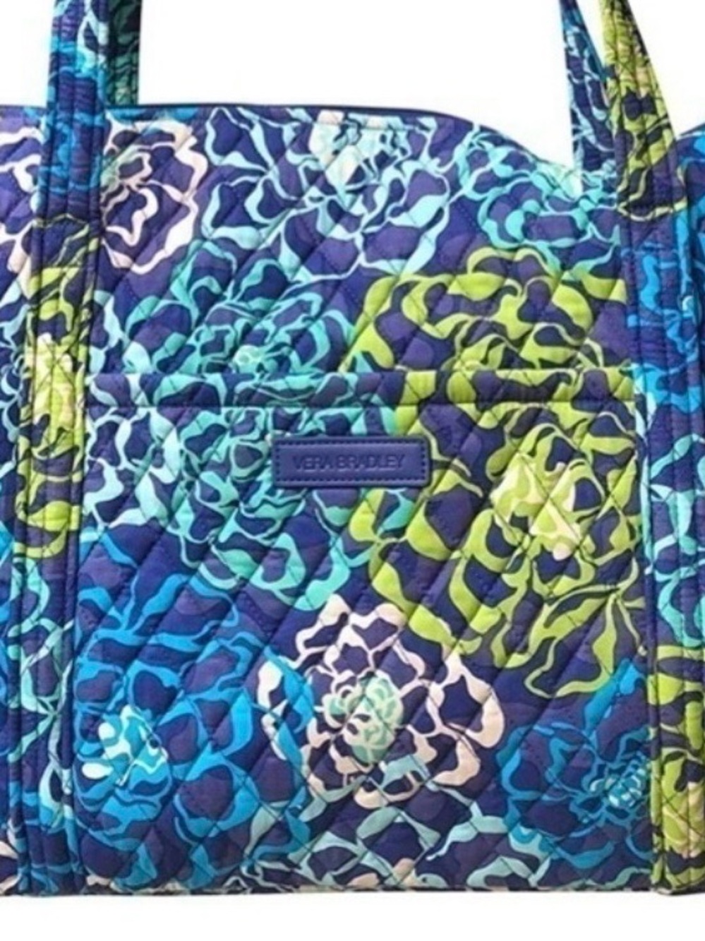 Vera Bradley Navy, Aqua & Lime Quilted Floral Larger Tote Travel Bag
